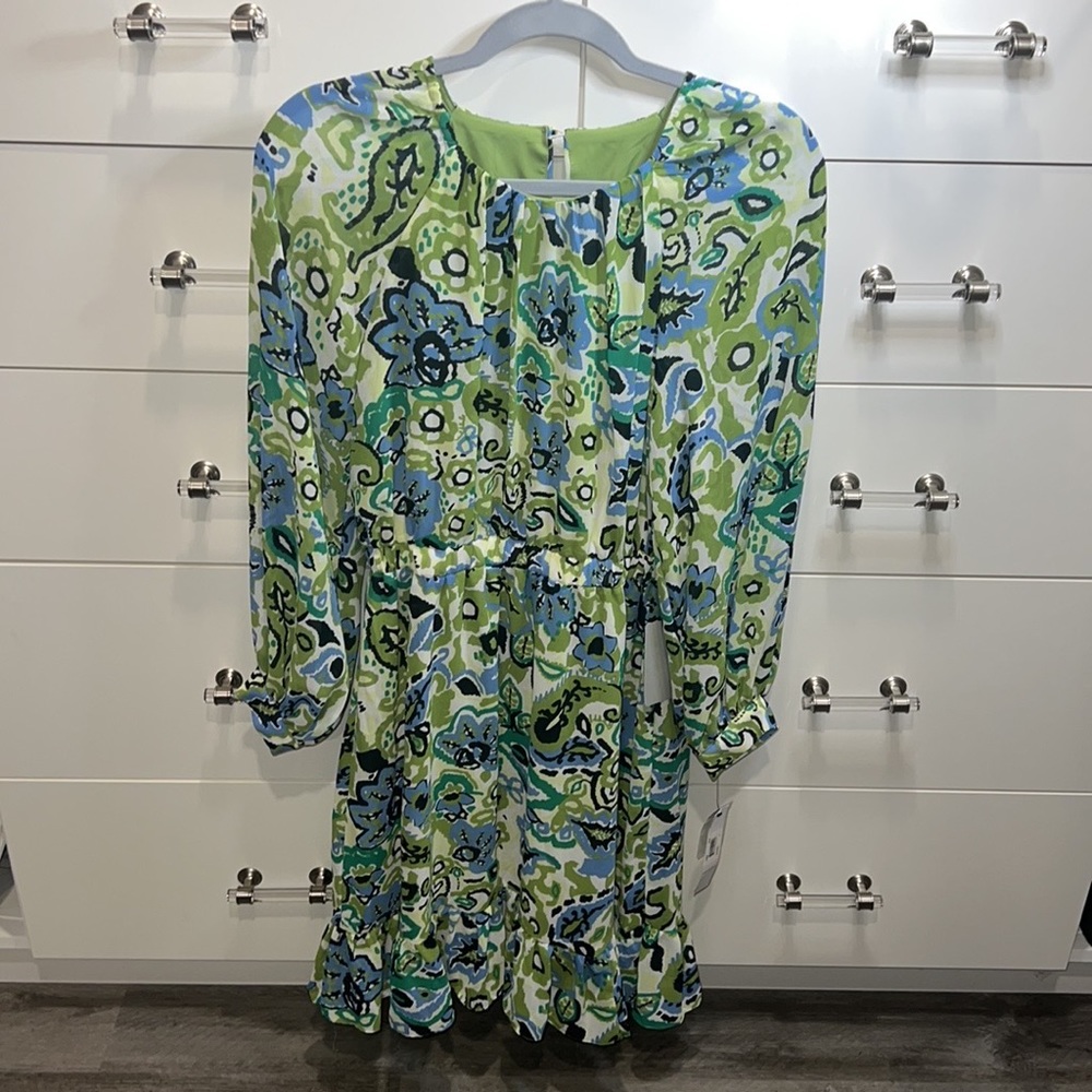 Maggy London Paisley Print Ruffle Hem 3/4 Sleeve Crew Neck Dress, size 4 - Picture 5 of 5